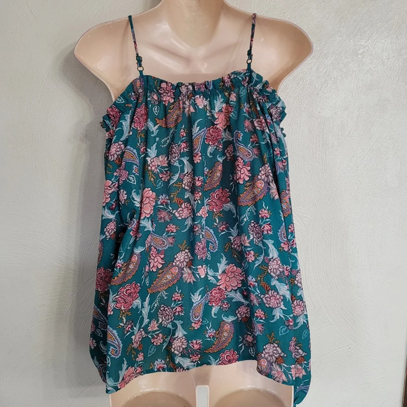 Xhilaration Green Floral Off The Shoulder Boho Blouse Top Size Women's Medium - Picture 2 of 9